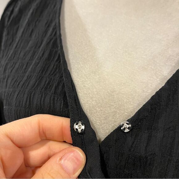 SO Elegant Black long sleeve fake Wrap mini Dress size medium - Picture 3 of 13